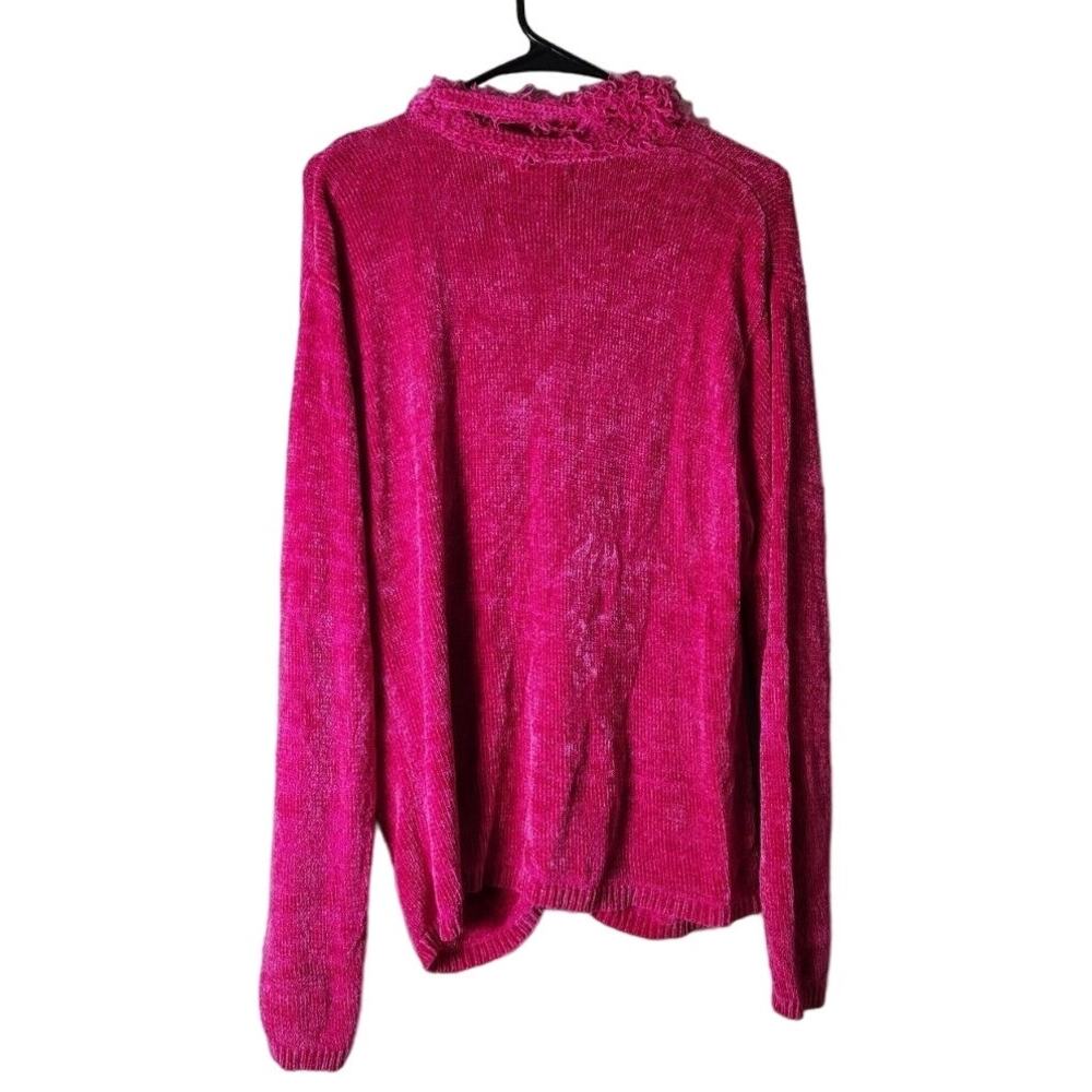 Lisa International Vintage Zip-Up Knit Sweatshirt Size Large Hot Pink Chenille - Picture 4 of 6